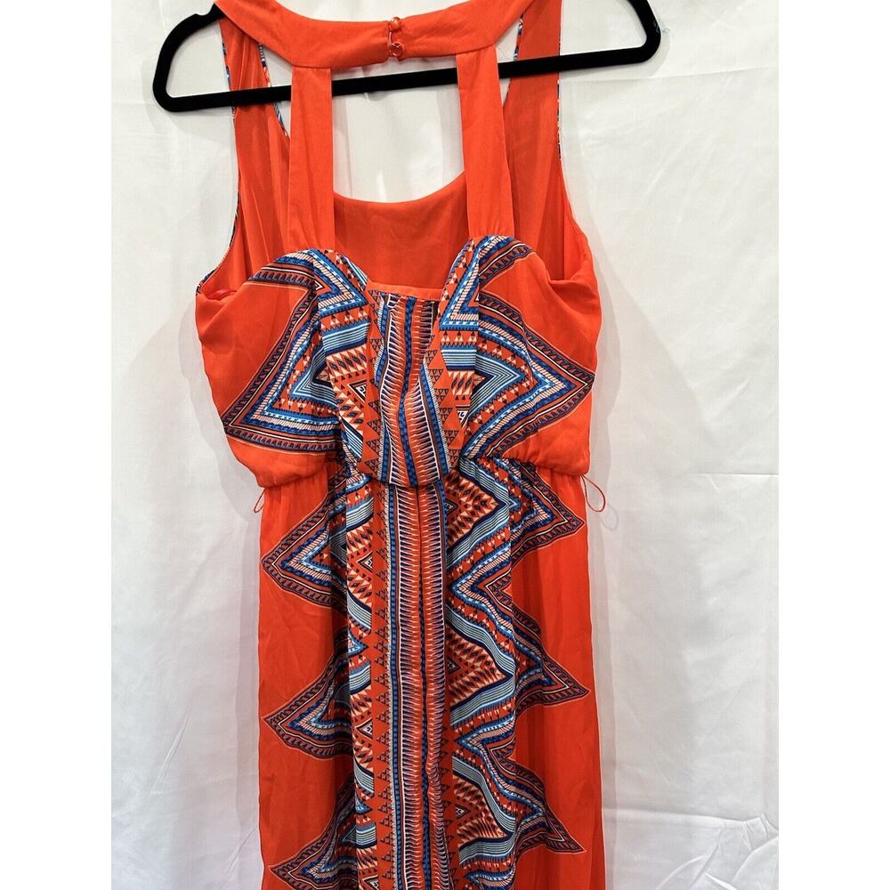 Luxology Tropical Belted Maxi Dress V Neck Women Size M Red Bohemian - Picture 8 of 16